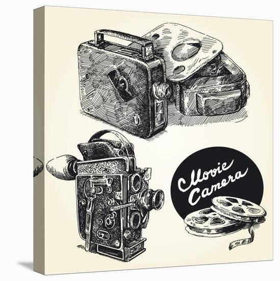 Vintage Movie Cameras-Original Hand Drawn Collection-canicula-Stretched Canvas