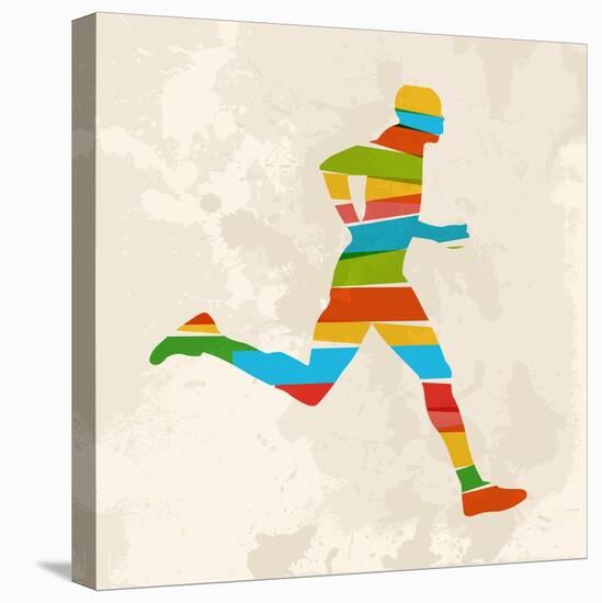 Vintage Multicolor Running Man-cienpies-Stretched Canvas