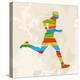 Vintage Multicolor Running Man-cienpies-Stretched Canvas