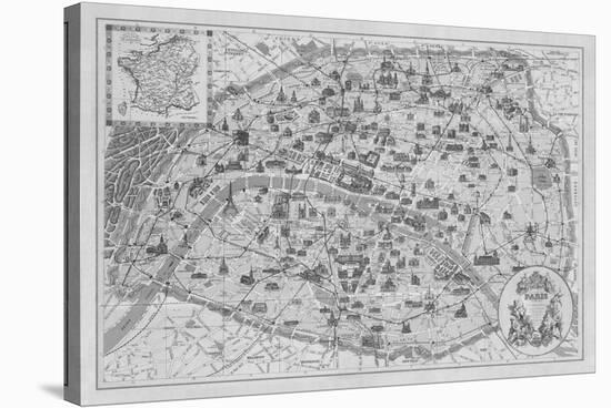 Vintage Paris Map - B&W-The Vintage Collection-Stretched Canvas