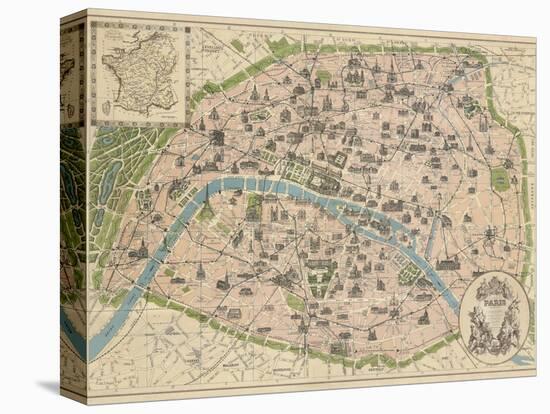 Vintage Paris Map-The Vintage Collection-Stretched Canvas