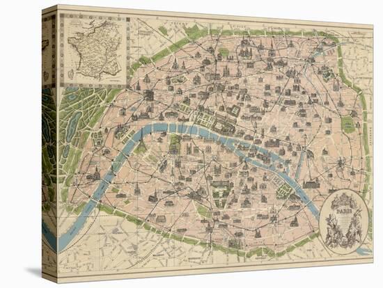 Vintage Paris Map-The Vintage Collection-Stretched Canvas