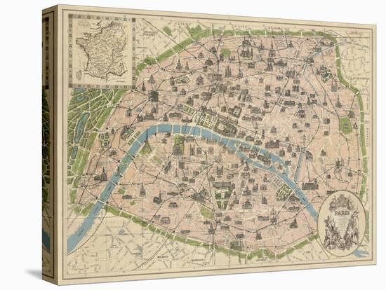 Vintage Paris Map-The Vintage Collection-Stretched Canvas
