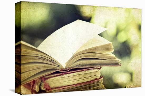 Vintage Photo of Old Books on Colorful Bokeh Background-melis-Premier Image Canvas