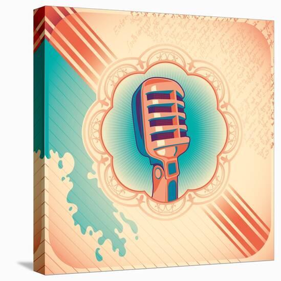 Vintage Poster with Microphone. Vector Illustration.-Radoman Durkovic-Stretched Canvas