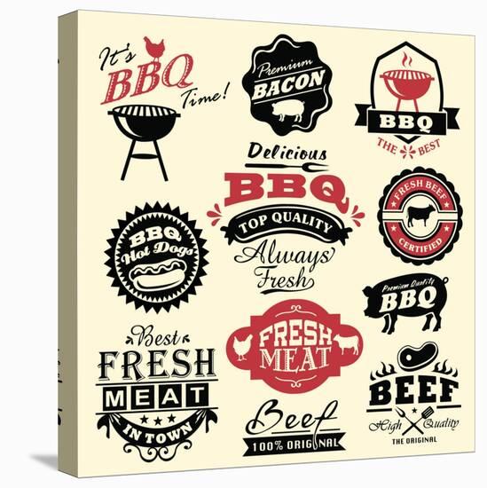 Vintage Retro BBQ Badges and Labels-Catherinecml-Stretched Canvas