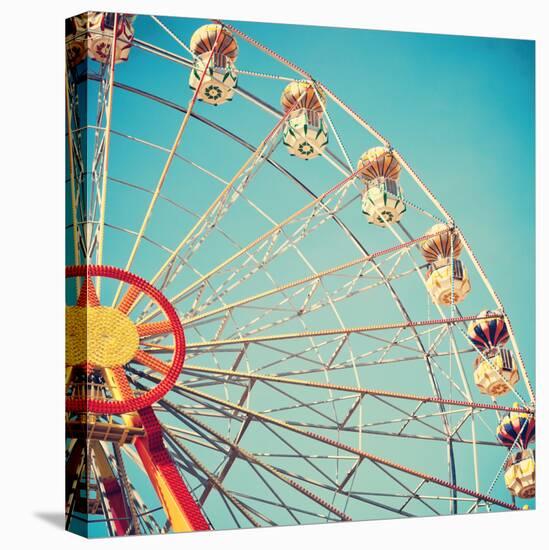 Vintage Retro Ferris Wheel on Blue Sky-Andrekart Photography-Stretched Canvas