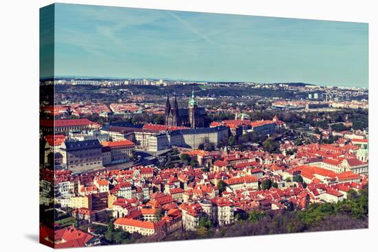 Vintage Retro Hipster Style Travel Image of Aerial Panorama of Hradchany: the Saint Vitus (St. Vitt-f9photos-Premier Image Canvas