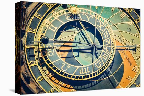 Vintage Retro Hipster Style Travel Image of Astronomical Clock on Town Hall. Prague, Czech Republic-f9photos-Premier Image Canvas