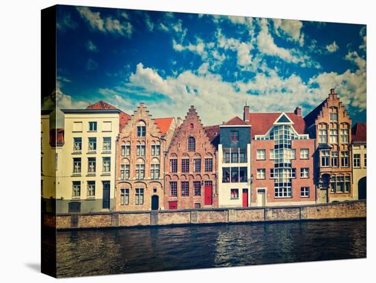 Vintage Retro Hipster Style Travel Image of Canal and Medieval Houses. Bruges (Brugge), Belgium-f9photos-Premier Image Canvas