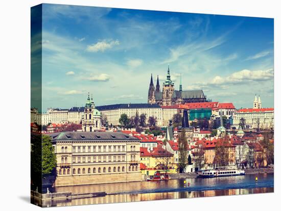 Vintage Retro Hipster Style Travel Image of Charles Bridge over Vltava River and Gradchany (Prague-f9photos-Premier Image Canvas