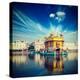 Vintage Retro Hipster Style Travel Image of Famous India Attraction Sikh Gurdwara Golden Temple (Ha-f9photos-Premier Image Canvas