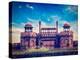Vintage Retro Hipster Style Travel Image of India Travel Tourism Background - Red Fort (Lal Qila) D-f9photos-Premier Image Canvas