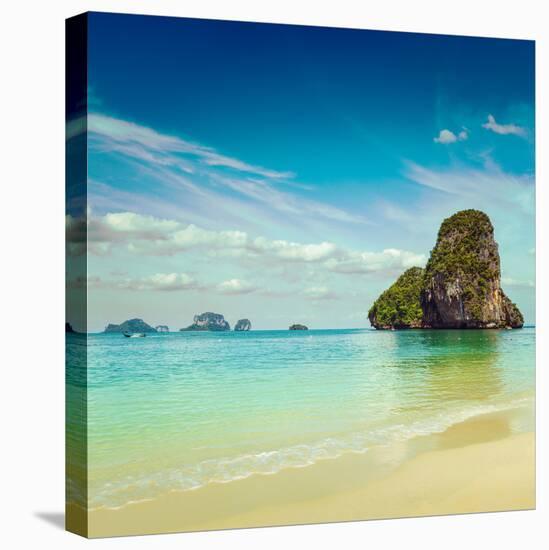 Vintage Retro Hipster Style Travel Image of Pranang Beach. Krabi, Thailand-f9photos-Premier Image Canvas