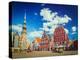 Vintage Retro Hipster Style Travel Image of  Riga Town Hall Square, House of the Blackheads and St.-f9photos-Premier Image Canvas