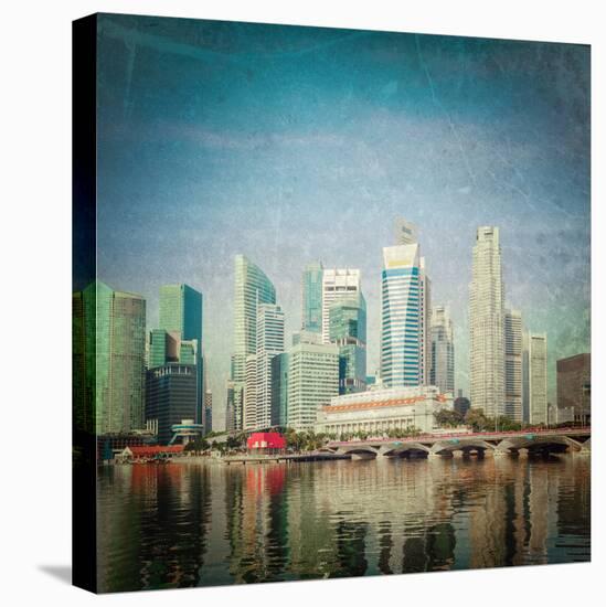 Vintage Retro Hipster Style Travel Image of Singapore Business District Skyscrapers and Marina Bay-f9photos-Premier Image Canvas