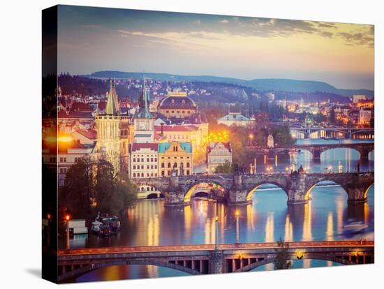 Vintage Retro Hipster Style Travel Image of Travel Prague Concept Background - Elevated View of Bri-f9photos-Premier Image Canvas