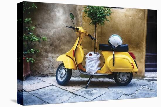 Vintage Sccooter With a Small Tree Parked along a House, Pienza, Tuscany, Italy-George Oze-Premier Image Canvas