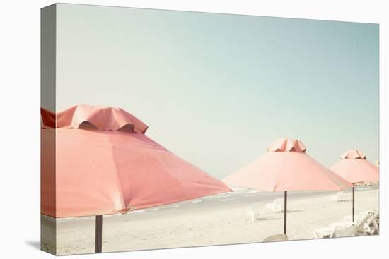 Vintage Summer Beach with Pink Pastel Parasols-Andrekart Photography-Premier Image Canvas