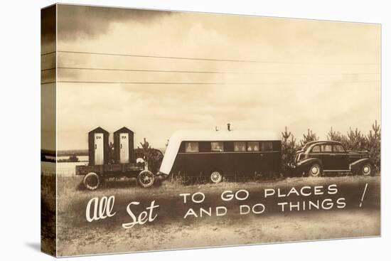 Vintage Travel Trailer with Outhouses-null-Stretched Canvas