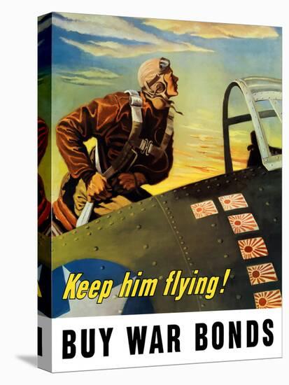 Vintage World War II Poster of a Fighter Pilot Climbing Into His Airplane-Stocktrek Images-Premier Image Canvas