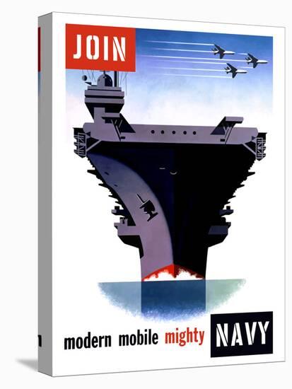 Vintage World War II Poster of An Aircraft Carrier with Three Planes Flying Overhead-Stocktrek Images-Premier Image Canvas