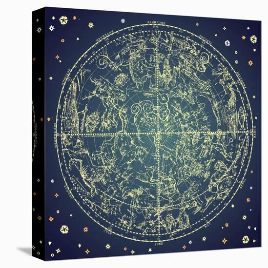 Vintage Zodiac Constellation Of Northern Stars-Alisa Foytik-Stretched Canvas