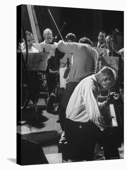 Violinist Alexander Schneider Conducting in Rehearsal of Mozart Piano Concerto-Gjon Mili-Premier Image Canvas