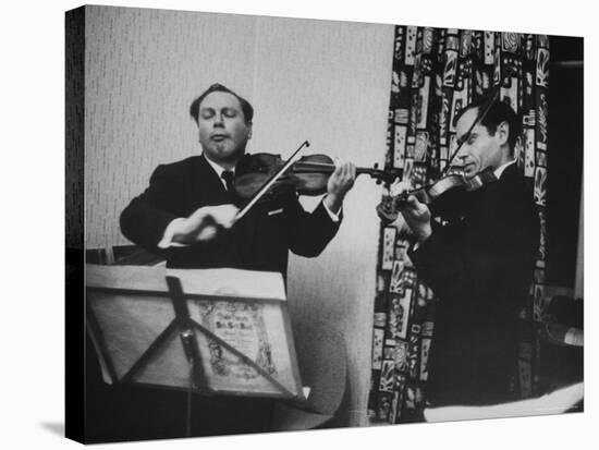 Violinist Isaac Stern Playing at Party with Violinist Leonid Kogan-Carl Mydans-Premier Image Canvas