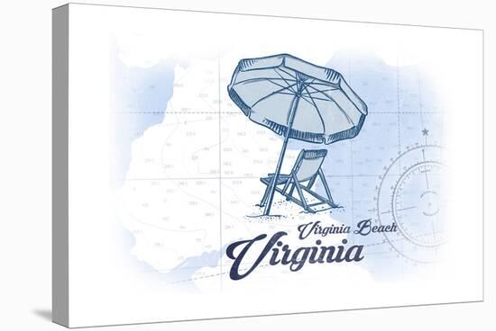 Virginia Beach, Virginia - Beach Chair and Umbrella - Blue - Coastal Icon-Lantern Press-Stretched Canvas