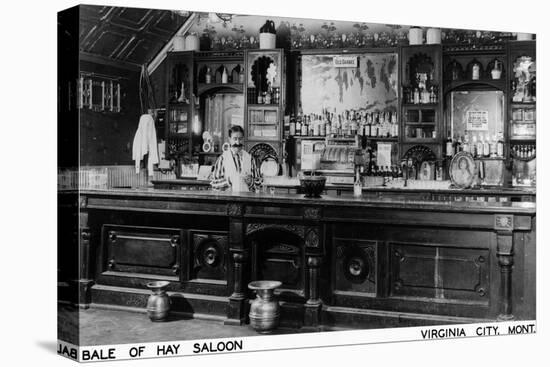 Virginia City, Montana - Interior View of Bale of Hay Saloon-Lantern Press-Stretched Canvas