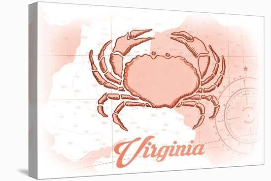 Virginia - Crab - Coral - Coastal Icon-Lantern Press-Stretched Canvas