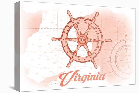 Virginia - Ship Wheel - Coral - Coastal Icon-Lantern Press-Stretched Canvas