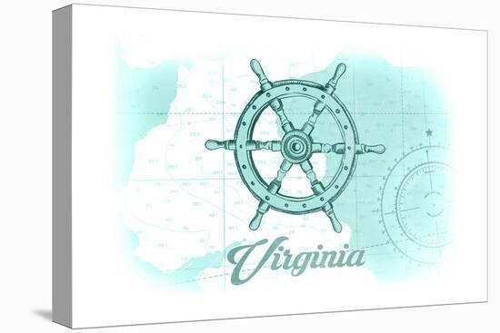 Virginia - Ship Wheel - Teal - Coastal Icon-Lantern Press-Stretched Canvas