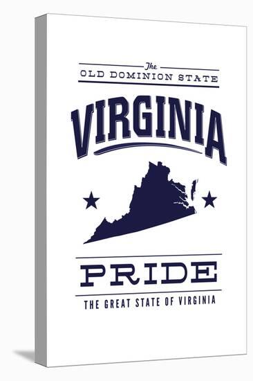 Virginia State Pride - Blue on White-Lantern Press-Stretched Canvas