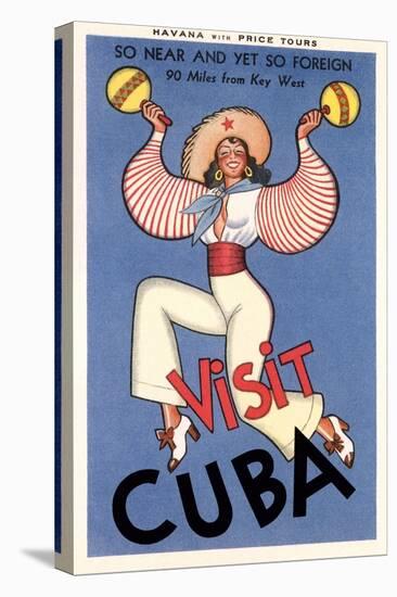 Visit Cuba, Maracas Lady-null-Stretched Canvas