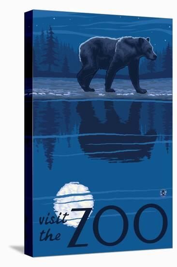 Visit the Zoo, Bear in the Moonlight-Lantern Press-Stretched Canvas