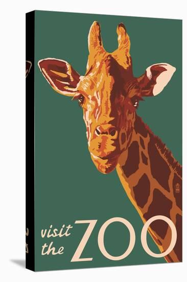 Visit the Zoo, Giraffe Up Close-Lantern Press-Stretched Canvas