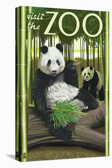 Visit the Zoo, Panda Bear Scene-Lantern Press-Stretched Canvas