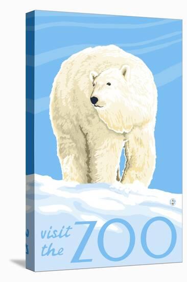 Visit the Zoo, Polar Bear Solo-Lantern Press-Stretched Canvas