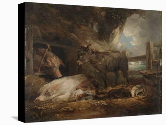 Visit to the Pig Sty (Oil on Board)-George Morland-Premier Image Canvas