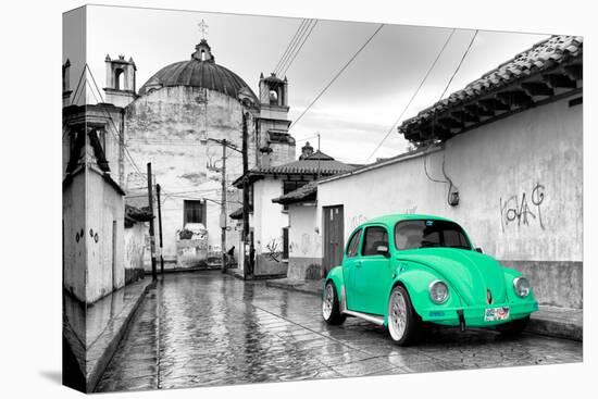 ¡Viva Mexico! B&W Collection - Green VW Beetle Car in San Cristobal de Las Casas-Philippe Hugonnard-Premier Image Canvas