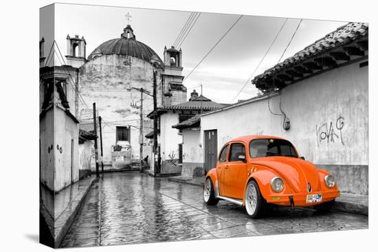 ¡Viva Mexico! B&W Collection - Orange VW Beetle Car in San Cristobal de Las Casas-Philippe Hugonnard-Premier Image Canvas