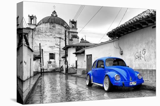 ¡Viva Mexico! B&W Collection - Royal Blue VW Beetle Car in San Cristobal de Las Casas-Philippe Hugonnard-Premier Image Canvas