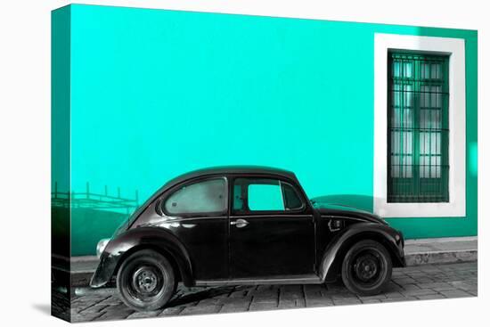 ¡Viva Mexico! Collection - Black VW Beetle Car with Turquoise Street Wall-Philippe Hugonnard-Premier Image Canvas