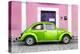 ¡Viva Mexico! Collection - The Kelly Green VW Beetle Car with Light Pink Street Wall-Philippe Hugonnard-Premier Image Canvas