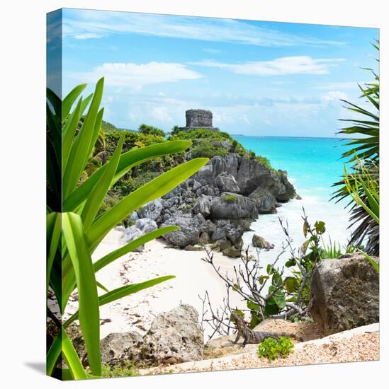 ¡Viva Mexico! Square Collection - Tulum Ruins along Caribbean Coastline with Iguana-Philippe Hugonnard-Premier Image Canvas