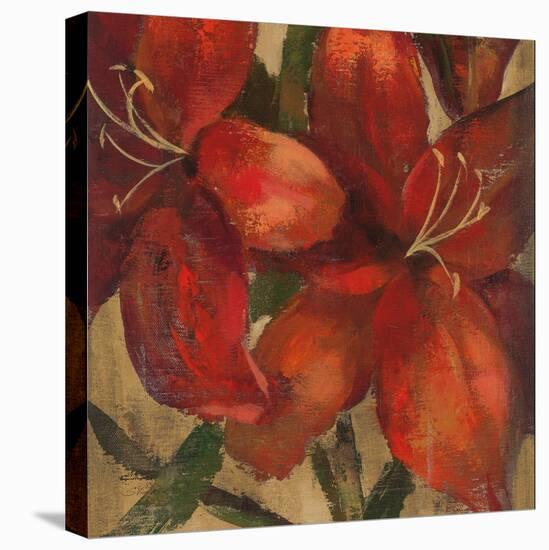 Vivid Red Lily on Gold Crop-Silvia Vassileva-Stretched Canvas