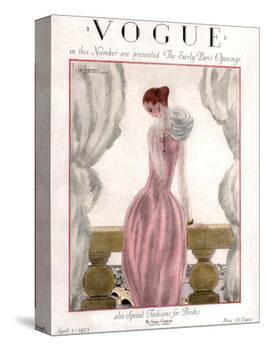 Vogue Cover - April 1923 - Pink Evening Gown-Georges Lepape-Stretched Canvas
