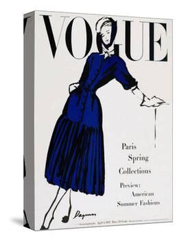 Vogue Cover - April 1947 - Black and Blue-Dagmar-Stretched Canvas
